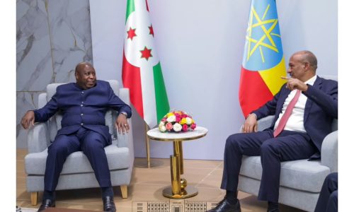 Le président Evariste Ndayishimiye acceuilli par le Vice-premier ministre éthiopien, Temesgen Tiruneh à l'Aéroport International Dejazmach Belay Zeleke de Bahir Dar
(photo Ntare House)